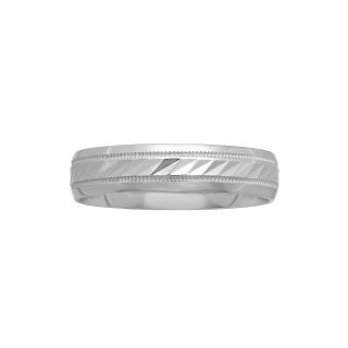 Mens 5mm Wave Pattern Wedding Band in 10K Gold, White