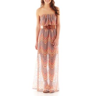 City Triangles Strapless Belted Blouson Maxi Dress, Pink