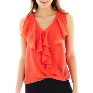 By & By Ruffled Wrap Top, Coral