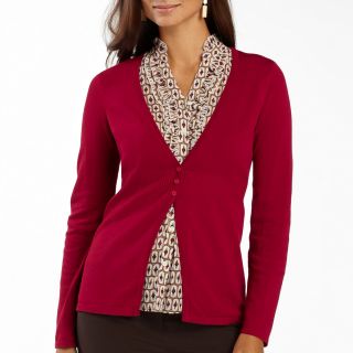 East Fifth east5th Womens Cardigan, Layered Look 2fer, Red