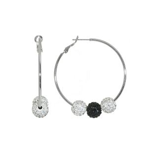 Bridge Jewelry Sterling Silver Plated Black & Clear Crystal 3 Ball Hoop Earrings