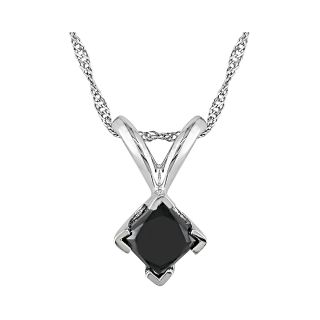 1/2 CT. T.W. Princess Cut Color Treated Black Diamond Pendant, White, Womens