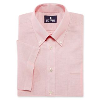 Stafford Short Sleeve Oxford Dress Shirt, Coral, Mens