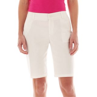 LIZ CLAIBORNE Twill Chino Bermuda Shorts, White, Womens