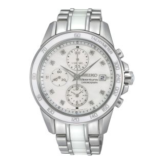 Seiko Womens Sportura Stainless Steel Diamond Accent Chronograph Watch