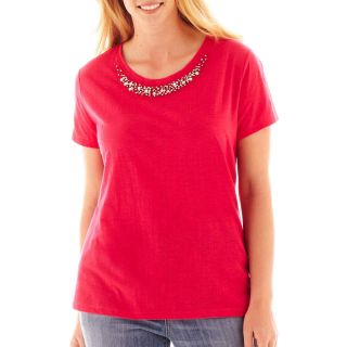 St. Johns Bay St. John s Bay Short Sleeve Embellished Crewneck Tee   Plus,