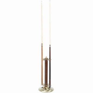 Pool Cue Holder in Brown Leather & Stainless Accents Finish