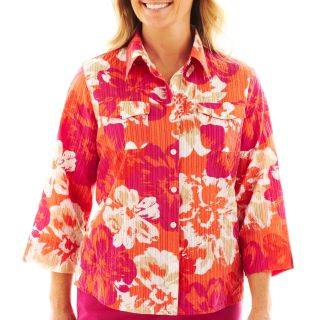 Alfred Dunner Laguna Beach Floral Crinkle Striped Shirt