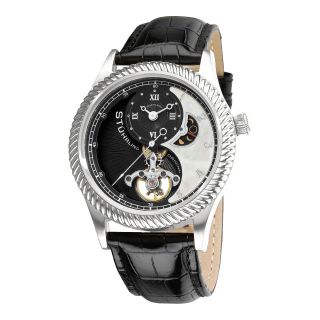 STUHRLING Mens Silver Tone Skeleton Moon Phase Automatic Watch