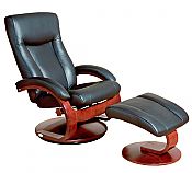 Mac Motion Euro Recliner and Ottoman in Black Leather (Model 54B)