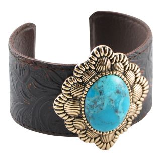 Art Smith by BARSE Genuine Turquoise & Smoky Leather Cuff Bracelet, Womens