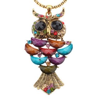 Colorful Owl Antique Gold Turquoise Necklace