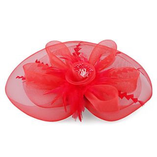Kate Middleton Style Watch Red Feather And Organza Lace Flower Wedding And Party Fascinator
