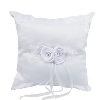 Elegant Wedding Ring Pillow In Satin With Flowers And Rhinestone
