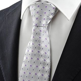 Tie Purple Silver Grey Flora Checked Mens Tie Necktie Wedding Holiday Gift