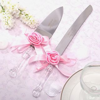 Personalized Satin Rose Cake Knife And Server Set