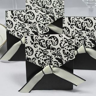Ivory And Black Flourish Favor Box With Ribbon (Set of 12)