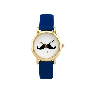Womens Fancy Moustache Watch, Blue