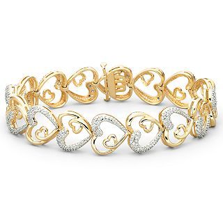 14K/Silver 1/10 CT. T.W. Diamond Heart Bracelet, Yellow, Womens