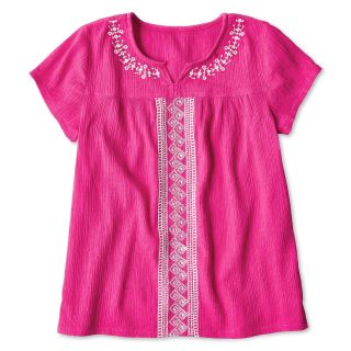 ARIZONA Embroidered Gauze Short Sleeve Top   Girls 6 16 and Plus, Pink, Girls
