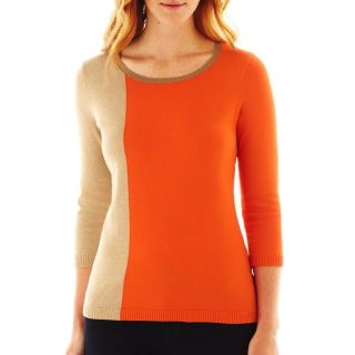 LIZ CLAIBORNE Colorblock Sweater, Orange, Womens