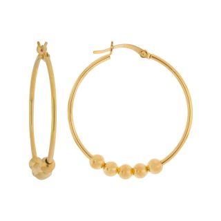 Beaded Hoop Earrings 14K Gold Over Sterling Silver, Womens