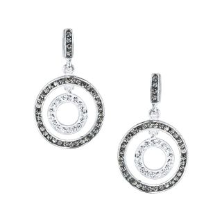 Bridge Jewelry Silver Plated Black Diamond Accent & Crystal Circle Earrings