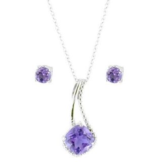 Sterling Silver Amethyst Drop Necklace And Earring Set   Silver/Purple
