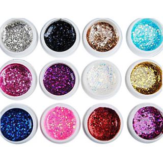 12PCS Mixs Color Glitter Sequins UV Color Gel for Manicure Nail Tips(8ml)