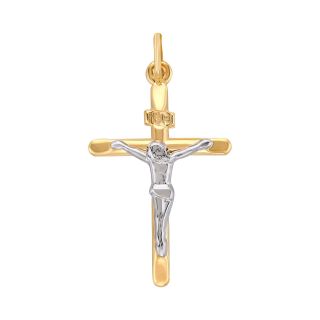 14K Two Tone Gold Crucifix Charm, Womens