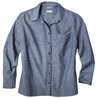Merona Womens Plus Size Long Sleeve Chambray Shirt   Blue 3