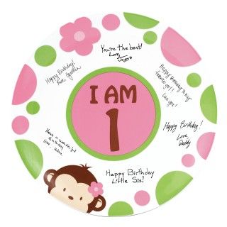 Pink Mod Monkey 1st Birthday Signature Plate