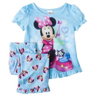 Disney Minnie Mouse Toddler Girls 2 Piece Short Sleeve Pajama Set   Aqua 3T