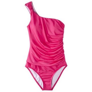 Clean Water Womens 1 Piece One Shoulder Swimsuit  Pink L