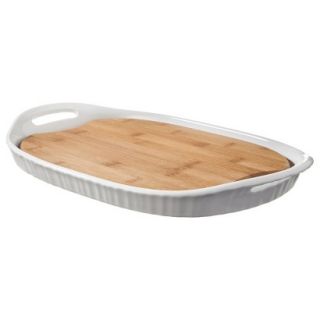 CorningWare Platter with Wood Insert   White
