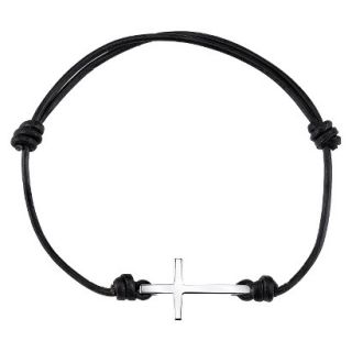 Sideways Cross on Adjustable Cord Bracelet   Black