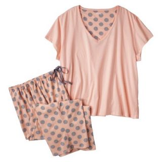 Womens Plus Size Top/Capri Pajama Set   Orange/Grey Polka Dot 1 Plus