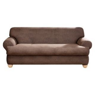 Sure Fit Stretch Leather 2 pc. T Cushion Sofa Slipcover   Brown