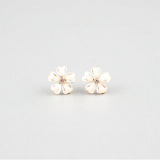 Frosted Face Flower Earrings Ivory One Size For Women 212519160