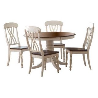 Dining Table Set 5 Piece Countryside Round Table Set   Antique White