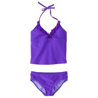 Girls 2 Piece Halter Tankini Swimsuit Set   Purple XL