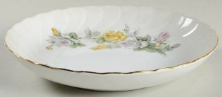 Swirl Summer Song Coupe Soup Bowl, Fine China Dinnerware   Yellow/Pink/Gray Rose