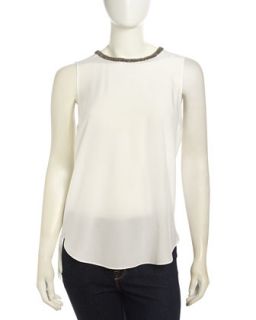 Bead Embellished Back Pleated Combo Top, Snow