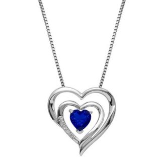 Sterling Silver Double Framed Created Sapphire with White Topaz Accent Heart