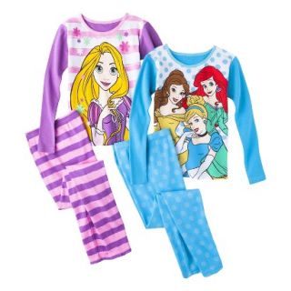 Disney Princess Girls 4 Piece Long Sleeve Pajama Set   Pink 4