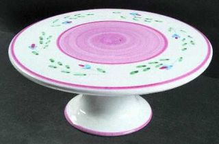 Caleca Pink Garland Footed Cake Plate, Fine China Dinnerware   Pink Border & Cen