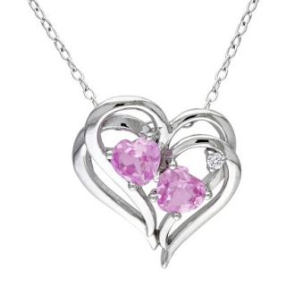 0.02 CT. T.W. Diamond and Pink Sapphire Heart Silver Pendant with Chain   Silver