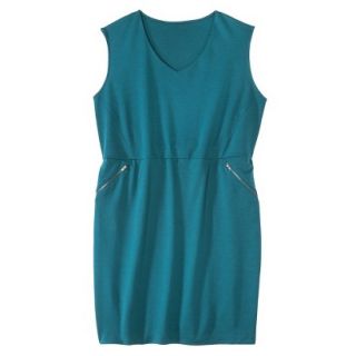 Mossimo Womens Plus Size V Neck Zipper Pocket Dress   Teal 4