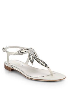 Sergio Rossi Flora Swarovski Crystal & Satin Thong Sandals   Silver