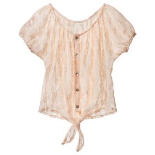 Juniors Tie Front Lace Top   Barely Blush LRG